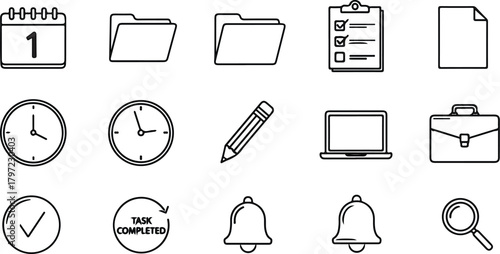 Office Icons Including Calendar Day and Task Completion