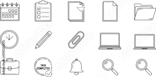 Collection of Business and Office Icons in Outline Style