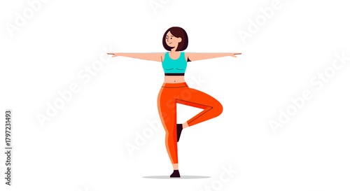 Woman In Active Yoga Pose Balancing, Staying Fit And Achieving Mindful Tranquility