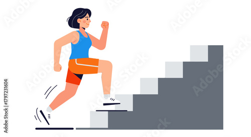 Woman Stepping Up Stairs in Effort, Concept of Fitness, Progress, and Success Representation