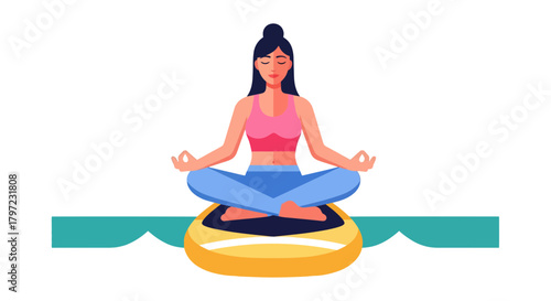 Woman Meditating In Lotus Position With Eyes Closed Achieving Inner Peace