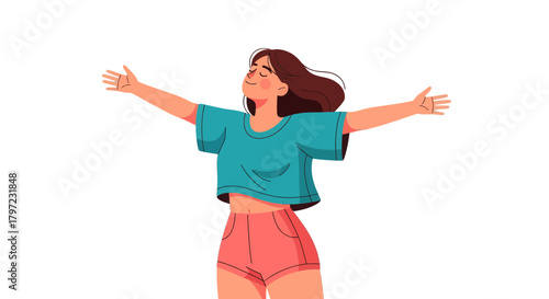 Woman Opens Her Arms, Embracing Happiness And Freedom Against a Black Background