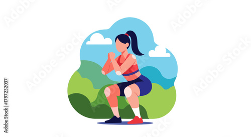 Woman Performing Squats Exercise With Landscape Background Ideal Fitness Theme