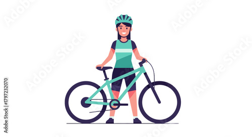 Woman Posing Beside Her Bicycle While Prepared For Cycling Adventure And Exercise