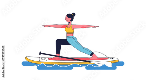 Woman Practicing Yoga On A Paddleboard Recreationally Against A Black Background
