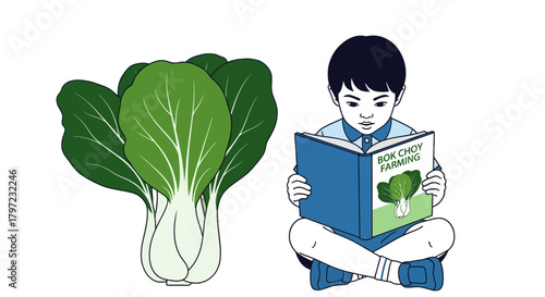 Youngster Studying Bok Choy Farming, Education in Agriculture, Vegetable Learning