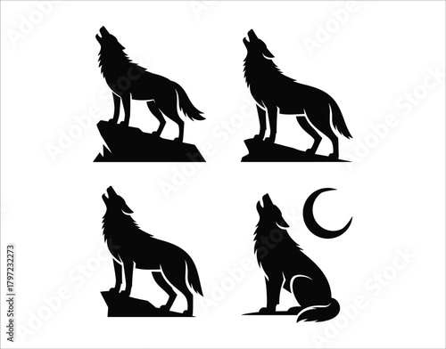 Mountain Wolf Howling Silhouette Vector Illustration