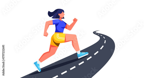 Woman Running Up The Road Vector Illustration On A Black Background