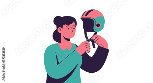 Woman Securely Fastening Helmet Preparing for Safe Motorcycle Ride Adventure