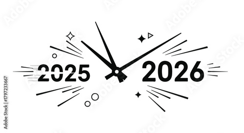 A clock showing almost midnight between the years of twenty twenty five and twenty twenty six