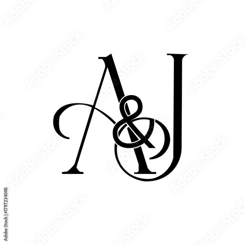 Elegant AJ Monogram Logo with Ampersand, Wedding