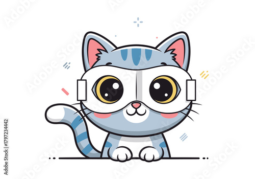 Adorable cartoon cat wearing VR headset for gaming or metaverse concept brings fun, playful vibes to projects