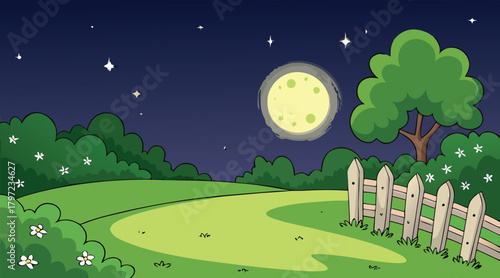 Night landscape with moon and fence