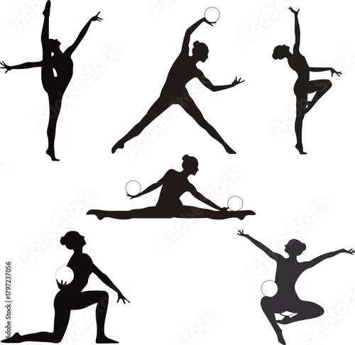 Rhythmic Gymnastics Silhouette Set - Dynamic Female Athletes Poses with Ball