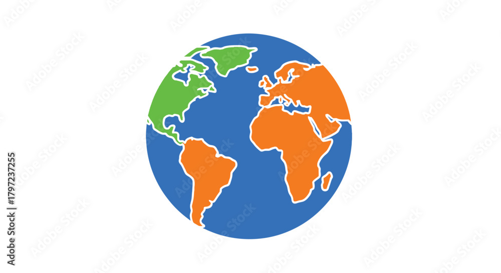 Naklejka premium Colorful illustration of earth featuring green orange and blue continents