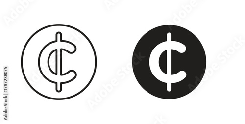 Cedi sign with glyph and line. black vector icons for Web UI