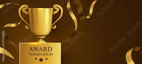 Golden Award Nomination Trophy on Brown Background.
