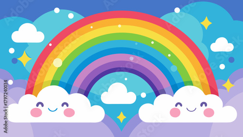 Rainbow with smiling clouds