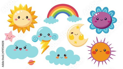 Weather icon collection with smiling faces