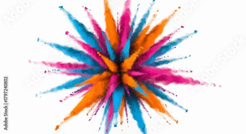 Explosion of vibrant colors radiating outwards on a clean white background creating a dynamic effect