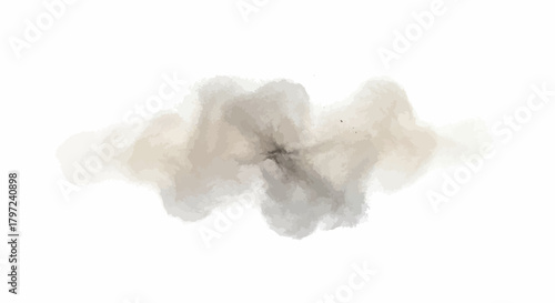 Abstract watercolor cloud formation with shades of gray and beige on a white background view