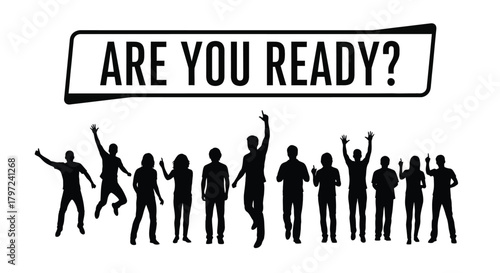 Silhouettes of people celebrating with a call to action message above