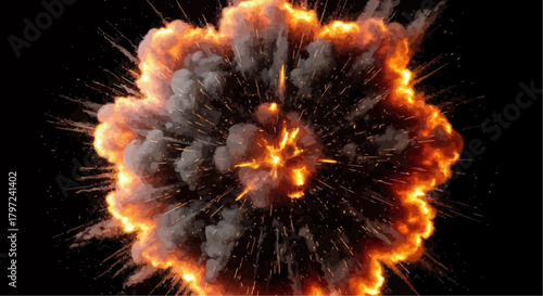 Dramatic explosion with fire and smoke against a dark background creating a powerful visual effect