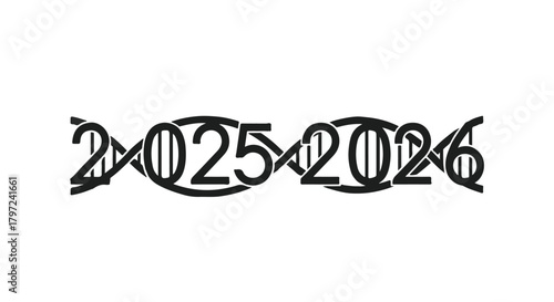 A stylized image of the years two thousand twenty five and two thousand twenty six with dna strands