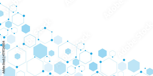 Abstract white background with blue hexagons seamless pattern and geometric in vector design. Futuristic blue neon honeycombs. Modern technology design .Minimal style website banner, decoration .