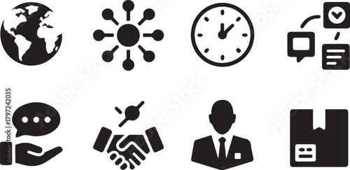 Business communication global logistics icon set