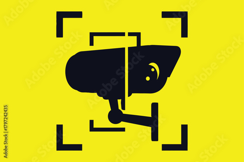 Illustration of orange security camera with blue frame