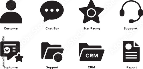 Customer service, support, and crm icon set