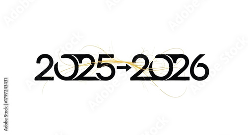 Two thousand twenty five to two thousand twenty six transition with golden light effects on white