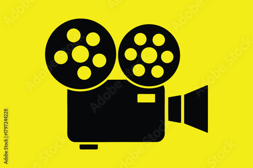 Illustration of black and blue vintage movie camera