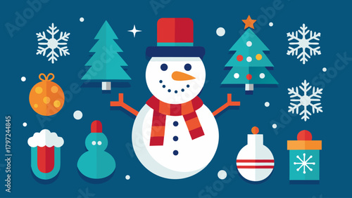 Minimal Christmas Snowman Icons Vector Set – Festive Winter Symbols, Cute Holiday Graphic Elements, and Simple Seasonal Design Illustration