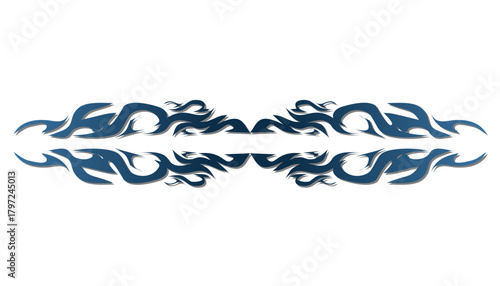 Symmetrical tribal flame tattoo design element isolated on white.