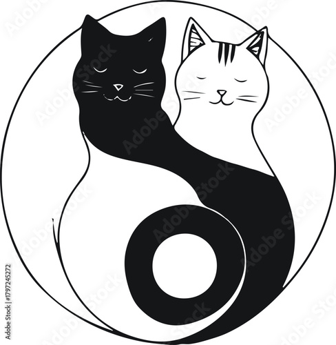  Simple one-line drawing of two cats intertwined in a yin-yang inspired composition. 2