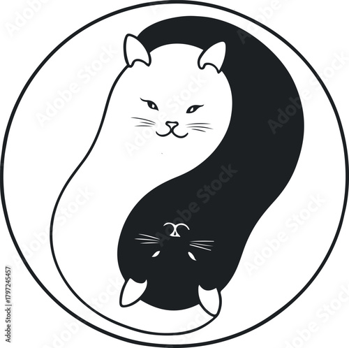 Simple one-line drawing of two cats intertwined in a yin-yang inspired composition. 3