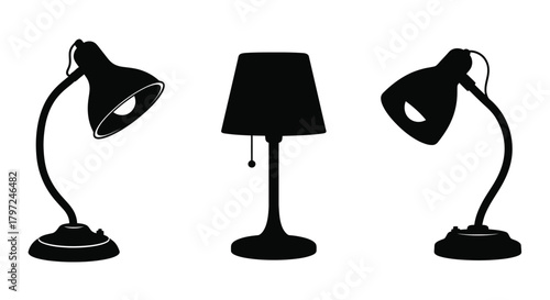 Three black silhouette lamps with varying designs and styles displayed