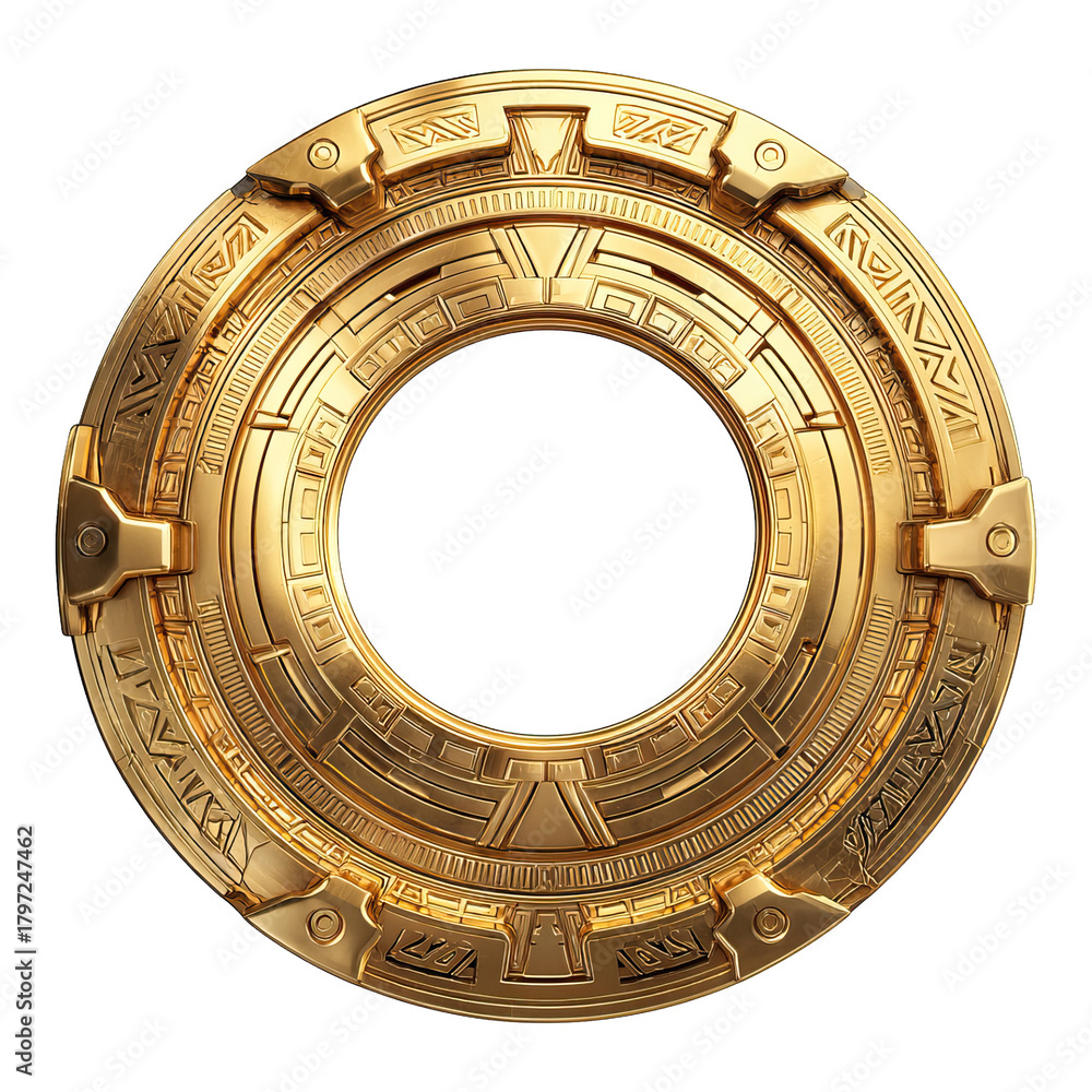 Fototapeta premium Golden Ancient Portal Ring with Intricate Engravings and Design.