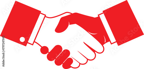 Handshake Illustration Symbolizing Partnership, Agreement, Trust, Teamwork, Unity, Business Collaboration, Support, and Professional Connection in Red and White Contrast