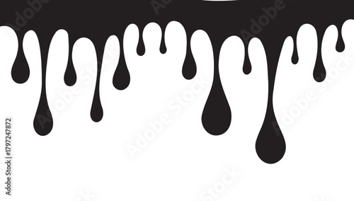Black dripping paint vector illustration of flowing liquid isolated on white background