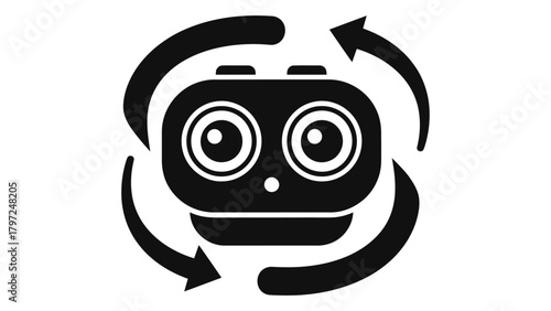 360 degree panoramic camera icon with rotation arrows for security and surveillance Vector