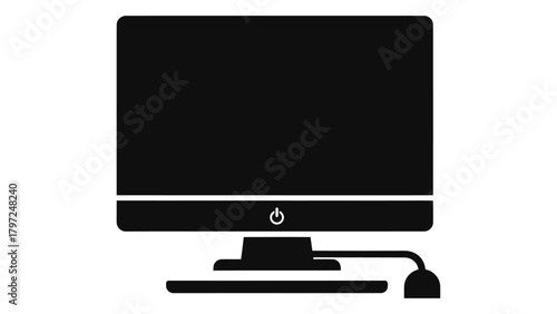 All-in-one pc computer system icon with mouse, desktop workstation silhouette symbol Vector