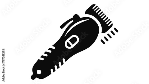 Black icon of a modern electric beard styler hair trimmer, personal grooming tool design. Vector