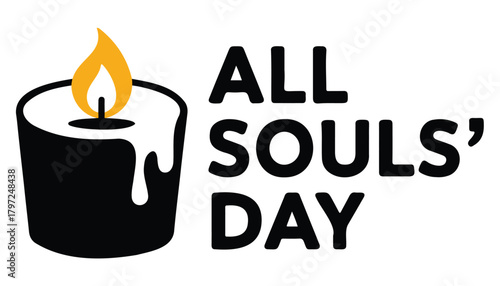 All Souls Day vector illustration candle and typography design for remembrance isolated on white background