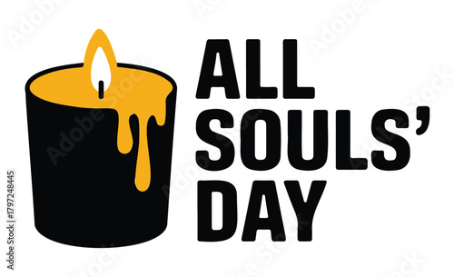All Souls Day vector illustration candle with dripping wax design element for remembrance and religious obs