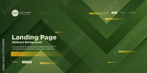 Abstract trendy landing page background with green color element concept design. Overlap pattern papercut style.