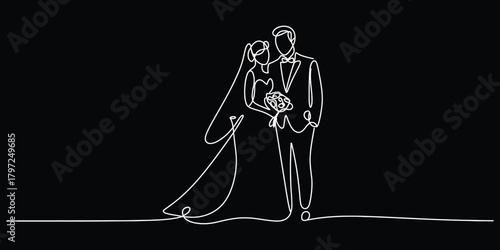 Continuous Line Drawing of a Newly Married Couple