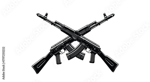 Two ak 47 assault rifles crossed a stark symbol of conflict and weaponry
